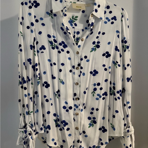 Anthropologie Tops - Anthropologie Blue and Green Floral Button-Down Shirt